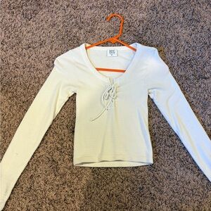 BDG Cream Long Sleeve Lace-Up Top